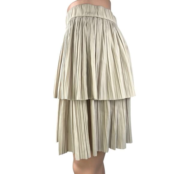 Berenice Cream White Elastic Waist Pleated Layered Tiered A-Line Mini Skirt 36 - Picture 2 of 5